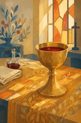 Golden Communion Chalice on Altar Cloth