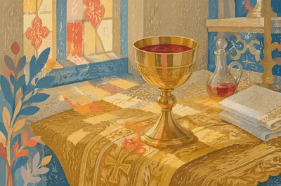 Golden Communion Chalice on Altar Cloth