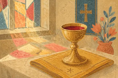 Golden Communion Chalice on Altar Cloth