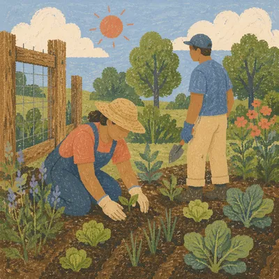 Church Volunteers Planting in Community Garden