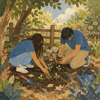 Church Volunteers Planting in Community Garden