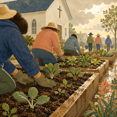 Church Community Garden Volunteers Planting Together