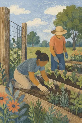 Church Volunteers Planting in Community Garden