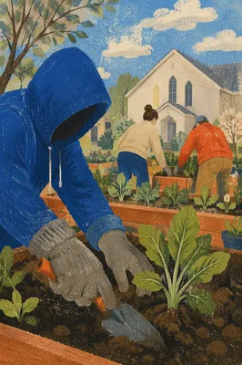 Church Community Garden Volunteers Planting Seedlings