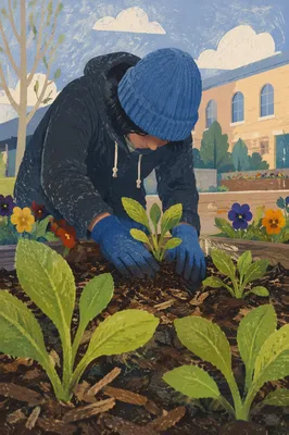 Church Community Garden Volunteer Planting Seedlings