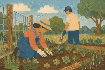 Church Volunteers Planting in Community Garden