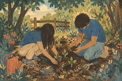 Faith Community Volunteers Planting Garden Seedlings