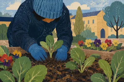 Church Volunteers Planting in Community Garden
