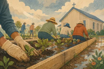 Church Community Garden Volunteers Planting Together