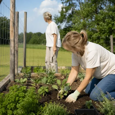 Faith Community Volunteers Planting Garden Seedlings