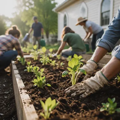 Church Community Garden Volunteers Planting Seedlings