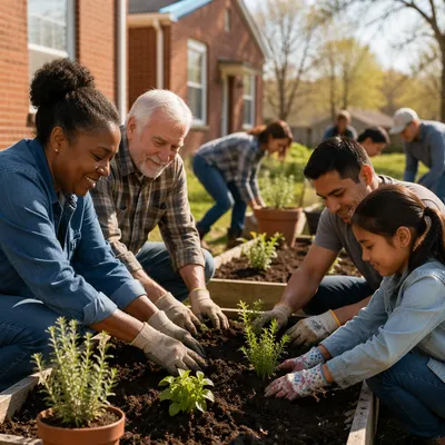 Church Volunteers Planting in Community Garden