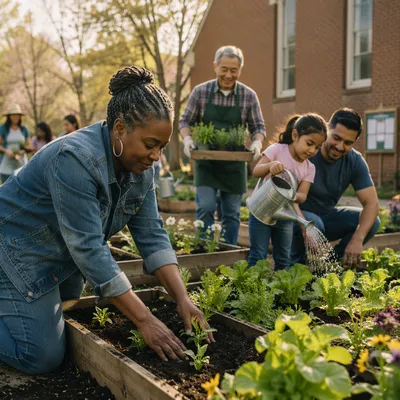 Volunteers Planting in Neighborhood Garden