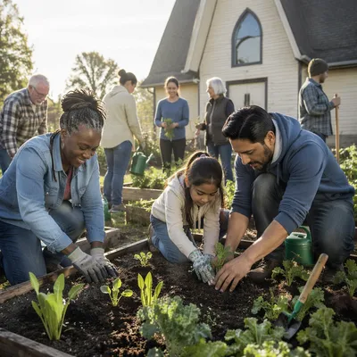 Volunteers Planting Seedlings by Neighborhood Church