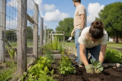Faith Community Volunteers Planting Garden Seedlings