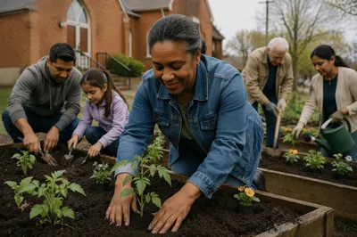 Volunteers Planting in Neighborhood Garden