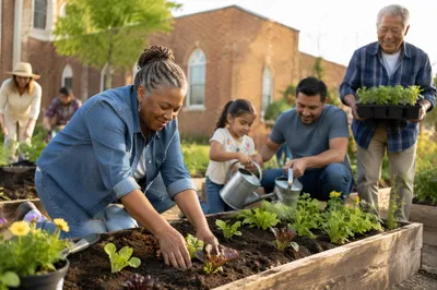 Volunteers Planting in Neighborhood Garden