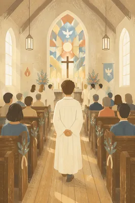 Teen Confirmation Walk Toward Church Altar
