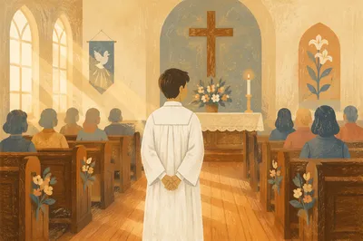 Teen Confirmation Ceremony in Warm Church Light
