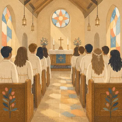 Confirmation Class Teens in White Robes