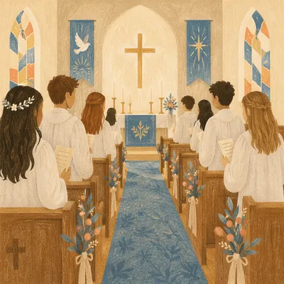 Confirmation Class Teens in White Robes