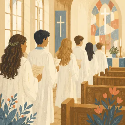 Confirmation Class Teens in White Robes