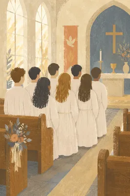 Confirmation Class Teens in White Robes