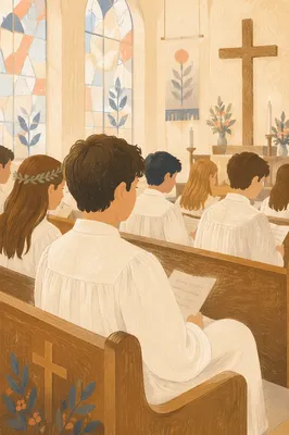 Confirmation Class Teens in White Robes