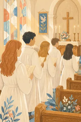 Confirmation Class Teens in White Robes
