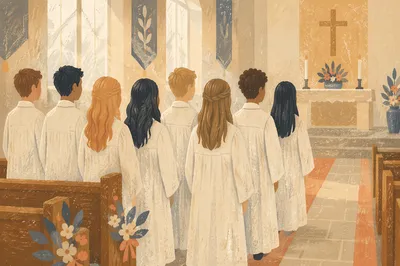 Confirmation Class Teens in White Robes