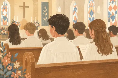 Confirmation Class Teens in White Robes