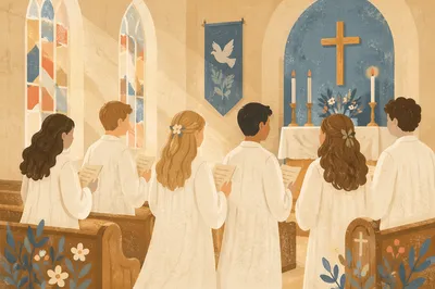 Confirmation Class Teens in White Robes
