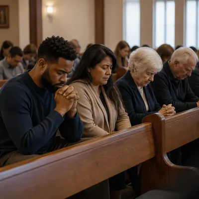 Congregation Praying in Contemporary Church Sanctuary