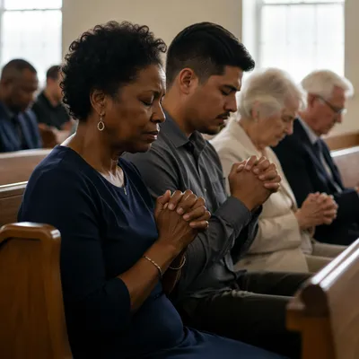 Congregation Praying in Quiet Church Sanctuary