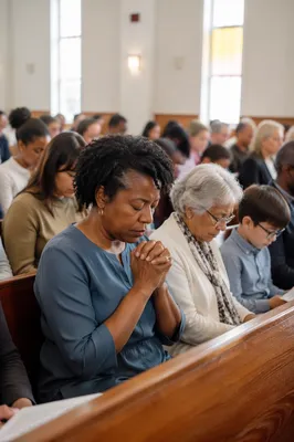 Congregation Praying in Bright Modern Church