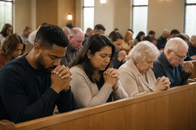 Congregation Praying in Contemporary Church Sanctuary