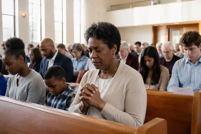 Congregation Praying in Bright Church Hall