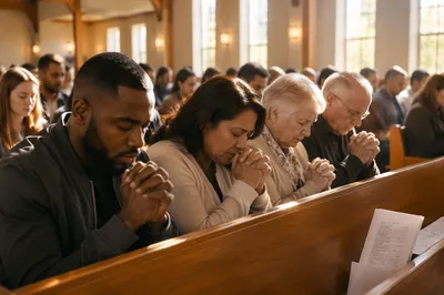 Congregation Praying in Bright Church Hall