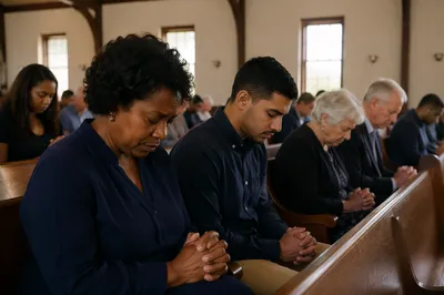 Congregation Praying in Quiet Church Sanctuary