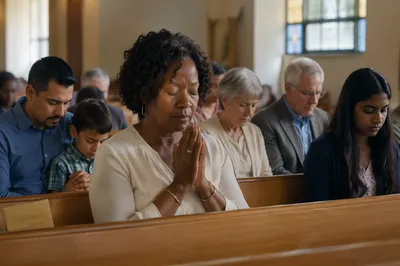 Congregation Praying in Contemporary Church Sanctuary