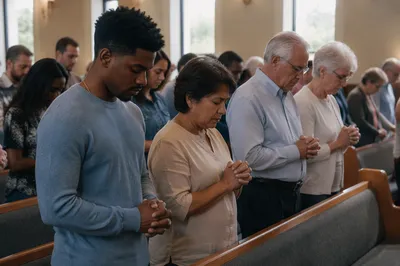 Congregation Praying Quietly in Church Sanctuary