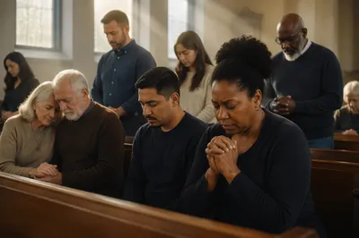 Congregation Praying in Soft Morning Light