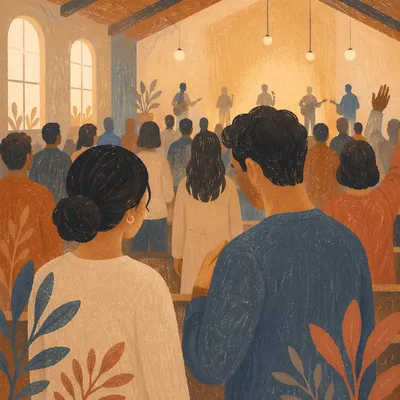Quiet Congregation in Deep Worship Prayer