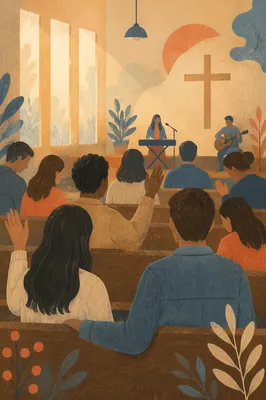 Quiet Congregation in Deep Worship Prayer