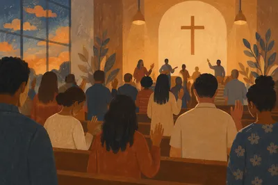 Deep Worship Moment in Church Congregation