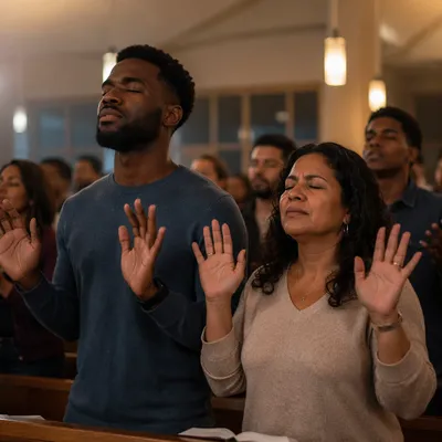 Congregation in Deep Evening Worship Prayer