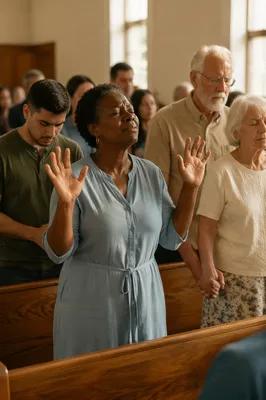Congregation in Deep Worship With Eyes Closed