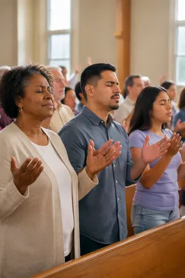 Congregation in Bright Church Sanctuary Worship