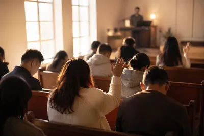 Quiet Congregation in Deep Worship Prayer