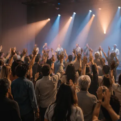 Raised Hands in Modern Church Auditorium